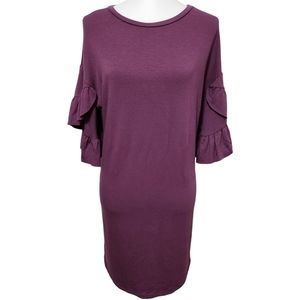 Kayla's Armoire mauve knit ruffle bell sleeve shift dress size small